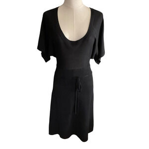 White House Black Market Dress Womens XS Black Silk Cotton Knit Drawstring Waist